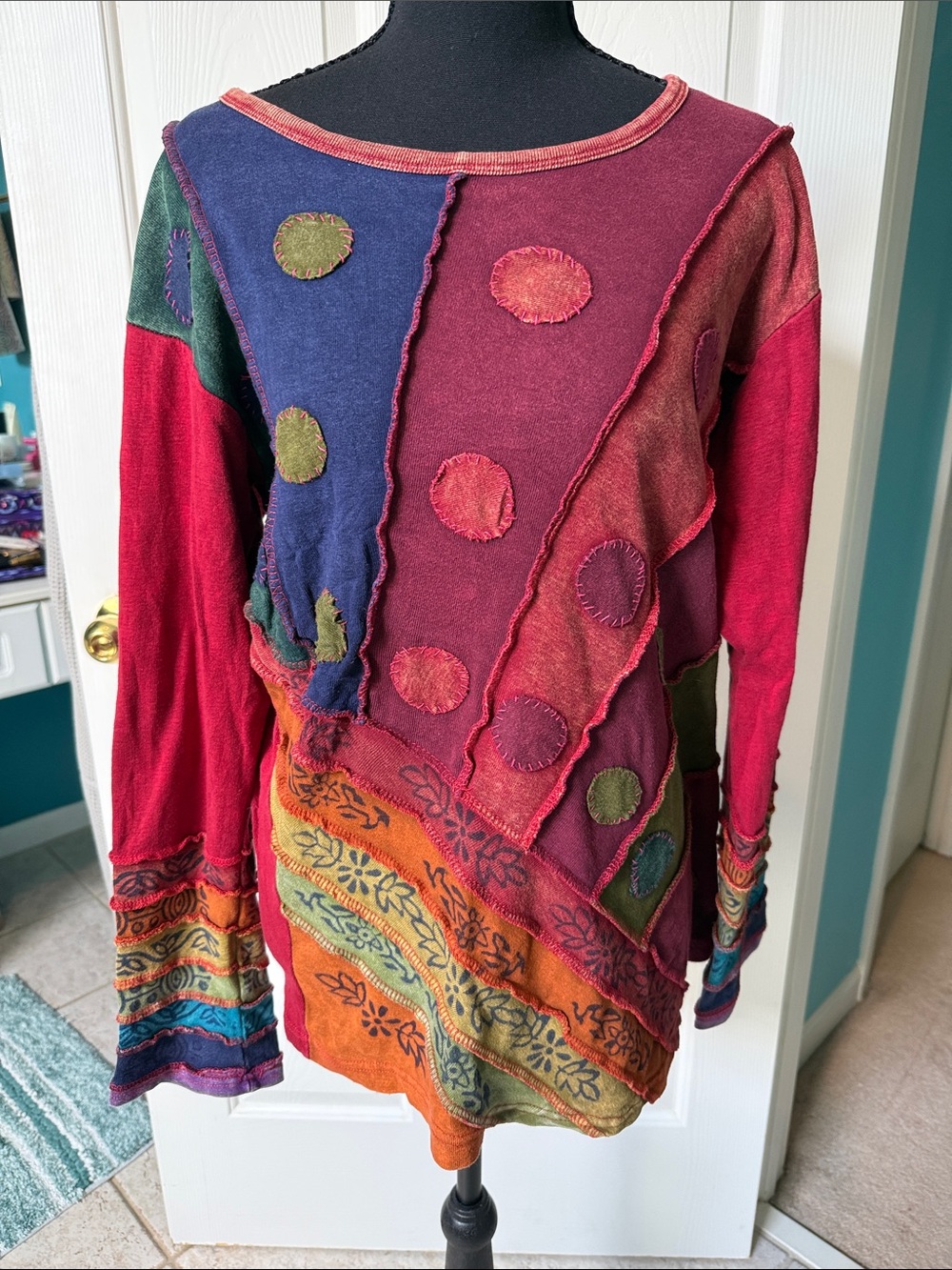 Boho Patchwork Long Sleeve Top in Multi
